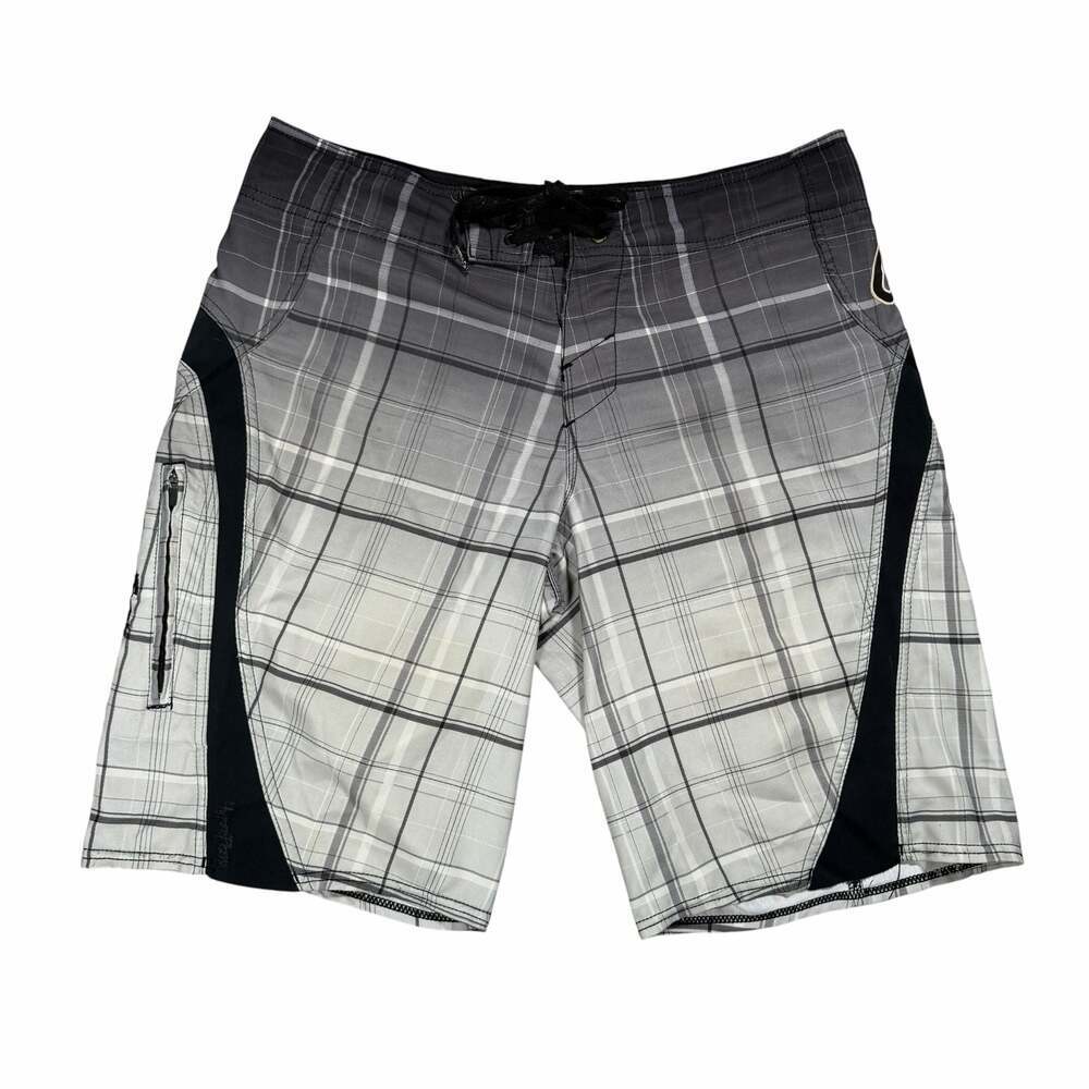 O'Neill SuperFreak Men's Gray Plaid Board Shorts with Side Zipper Pocket Size 32